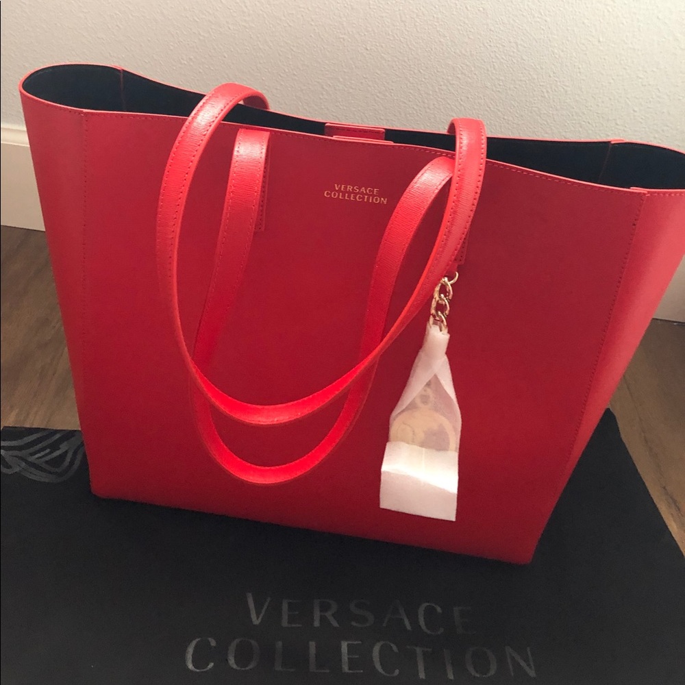VERSACE Collection-AUTHENTIC (NWT) Large Red Saffiano Leather TOTE